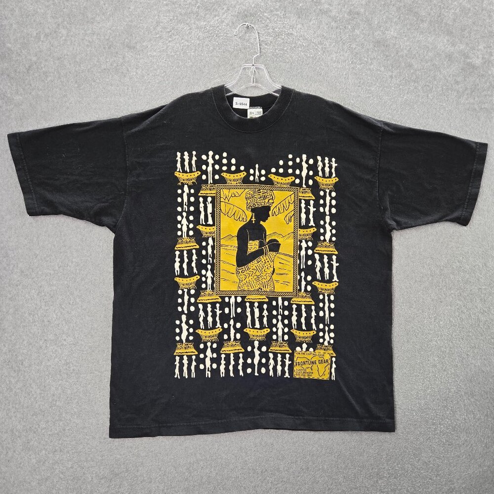 VINTAGE Frontline Gear Men Shirt 2XL Black African American Graphic 90s USA